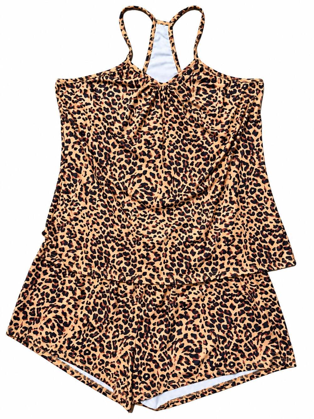 Ekouaer Tank Top And Shorts Set Size 2XL Leopard Print Sleepwear